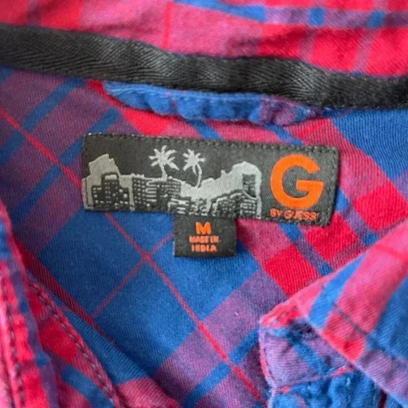 Mens G by Guess Blue/Red Plaid Button Up Shirt - M - Picture 6 of 6